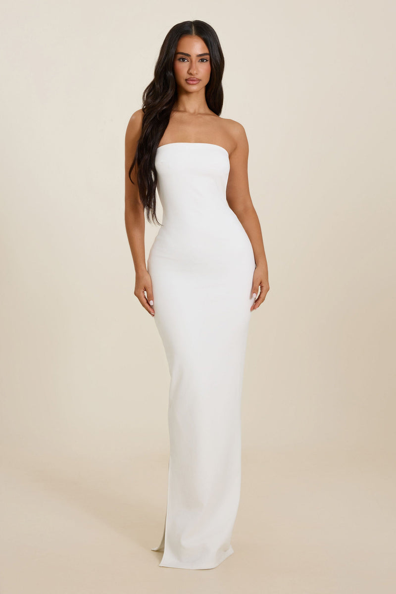 Darlene | White Sculpted Strapless Maxi Dress