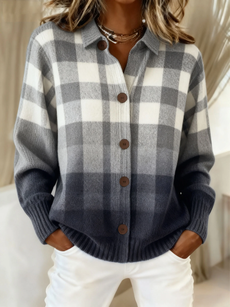 Isabelle | Grey Ombre Checked Cardigan with Buttons