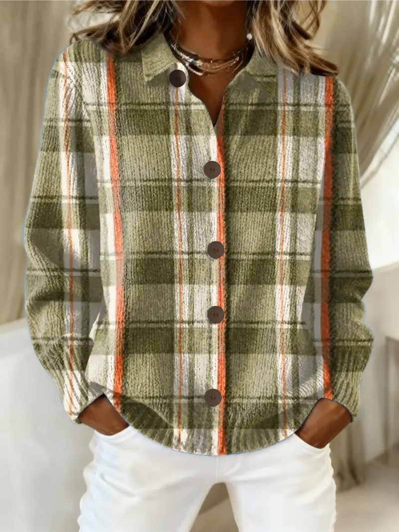 Nicole | Olive Green Checkered Button Cardigan