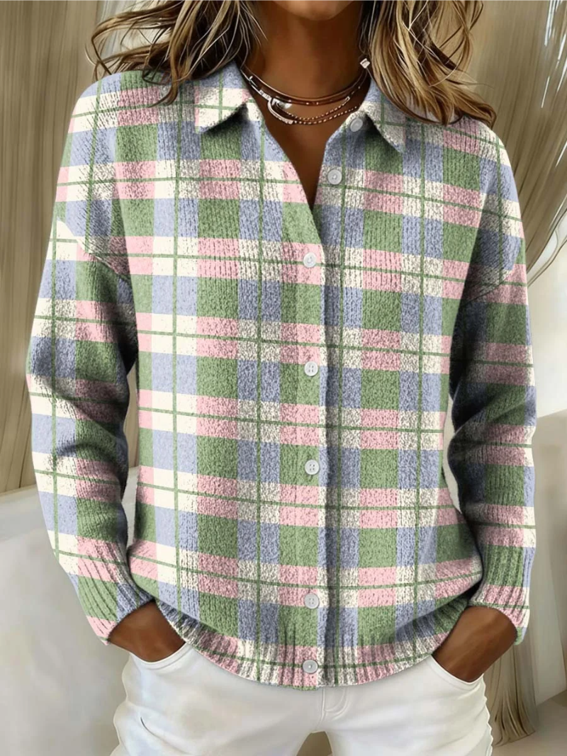 Nathalie | Pastel Check Cardigan with Buttons