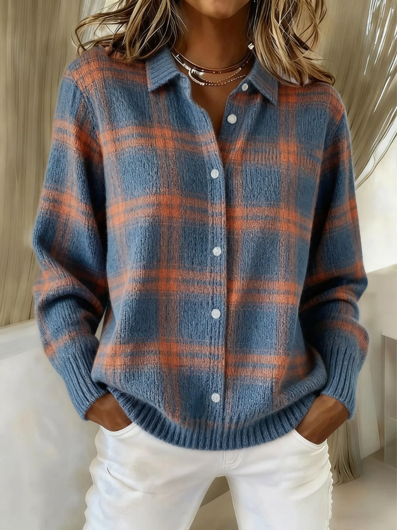 Camille | Warm Blue Check Cardigan
