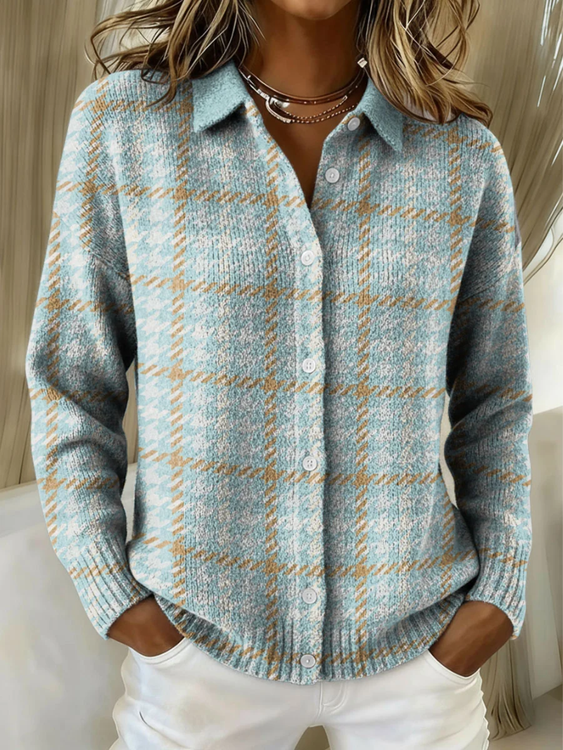 Christine | Sky Blue Checkered Cardigan with Buttons