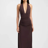 Ophelia | Open Back Ruched Plunging Maxi Dress