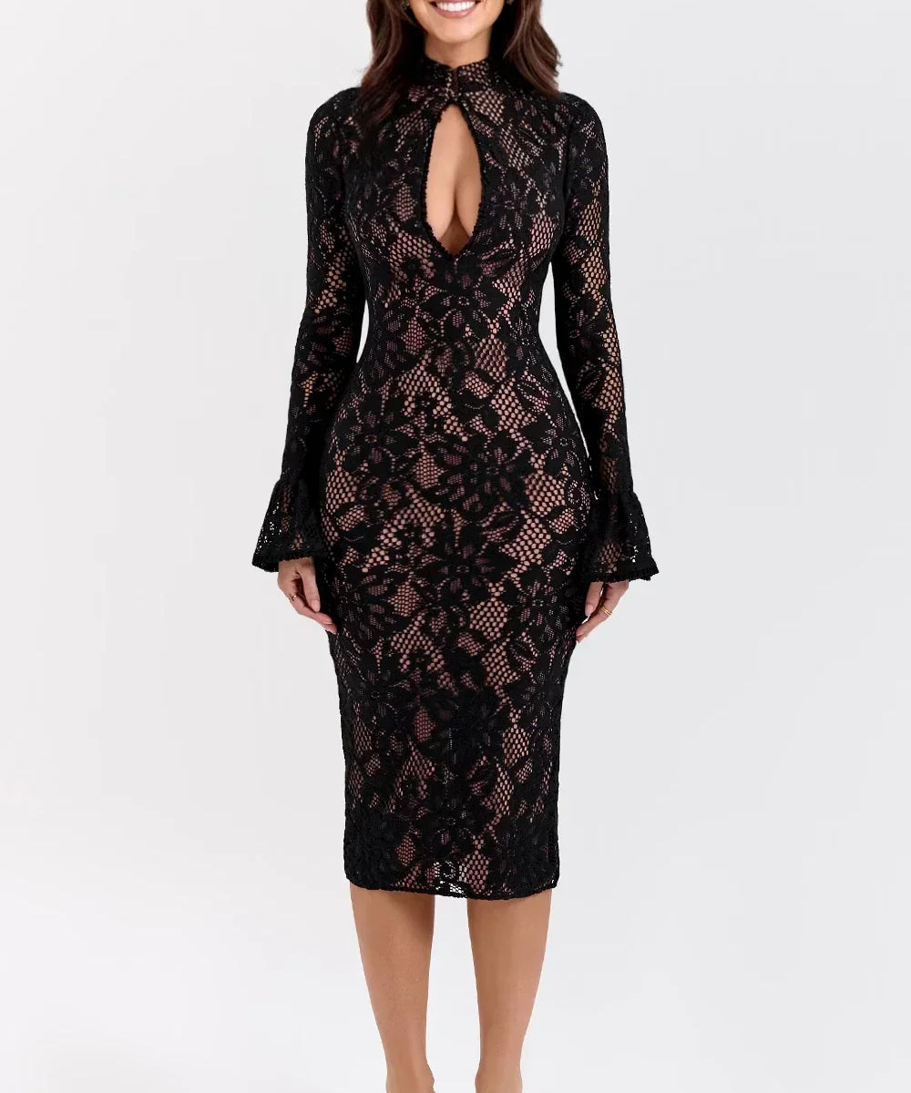 Rosita | Floral Knitted Lace Midi Dress