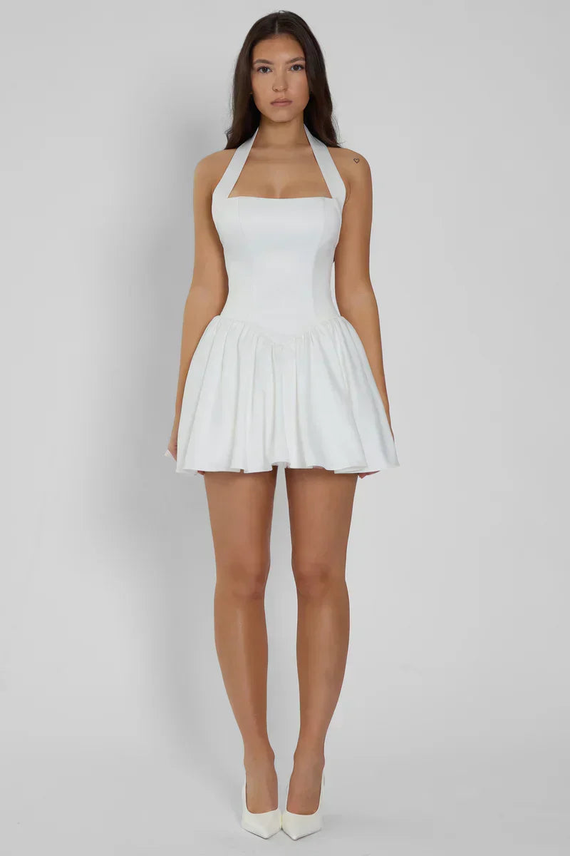 Holly | Structured Pleated Halterneck Corset Mini Dress