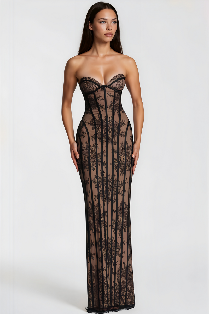 Urszula | Black Off-Shoulder Floral Lace Maxi Dress
