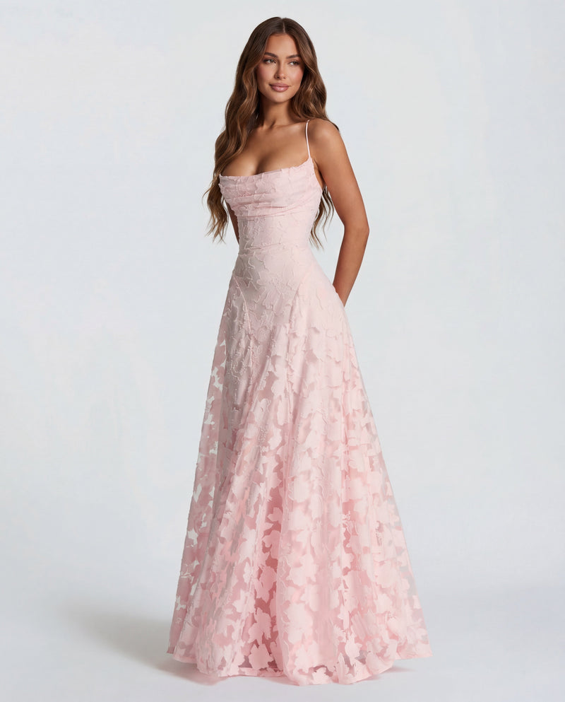 Sofia | Spaghetti Strap Straight Neckline Floral Lace Maxi Dress