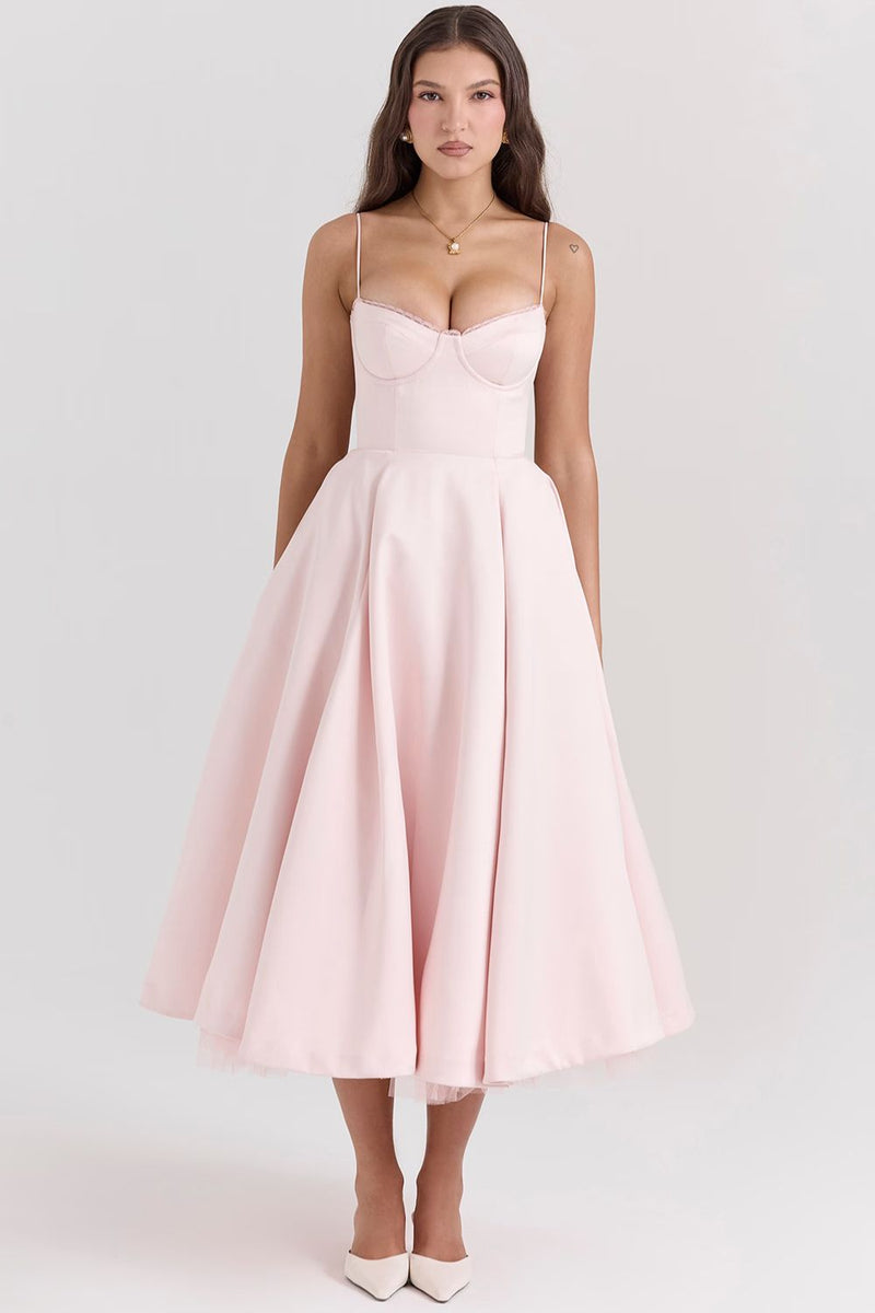 Daisy | Structured Bodice Luxurious Satin Corset Midi Dress