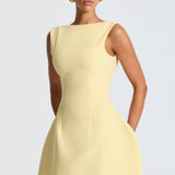Alana | Women's Boat Neck Bubble Skirt Mini Lemon Dress