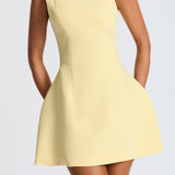 Alana | Women's Boat Neck Bubble Skirt Mini Lemon Dress