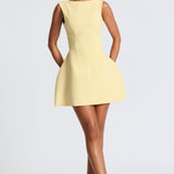 Alana | Women's Boat Neck Bubble Skirt Mini Lemon Dress