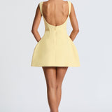 Alana | Women's Boat Neck Bubble Skirt Mini Lemon Dress