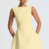 Alana | Women's Boat Neck Bubble Skirt Mini Lemon Dress