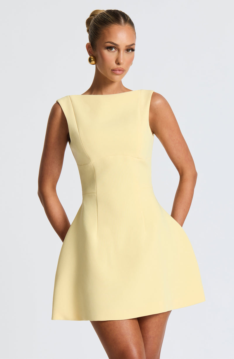 Alana | Women's Boat Neck Bubble Skirt Mini Lemon Dress