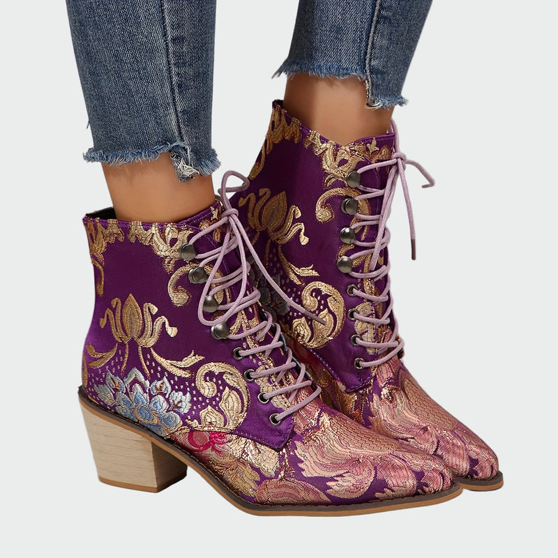 Meda - Leather Shoes with Flowers