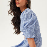Lisa | Blue Smocked Midi Dress