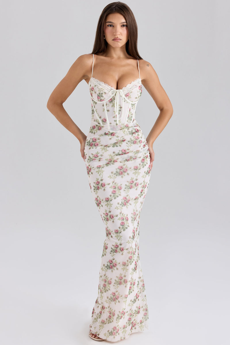 Flaws | Floral Lace Corset Bodycon Maxi Dress