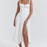 Carmen | Ruched Bodice with High Slit Midi Dress