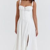Carmen | Ruched Bodice with High Slit Midi Dress