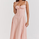 Carmen | Ruched Bodice with High Slit Midi Dress