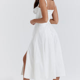 Carmen | Ruched Bodice with High Slit Midi Dress