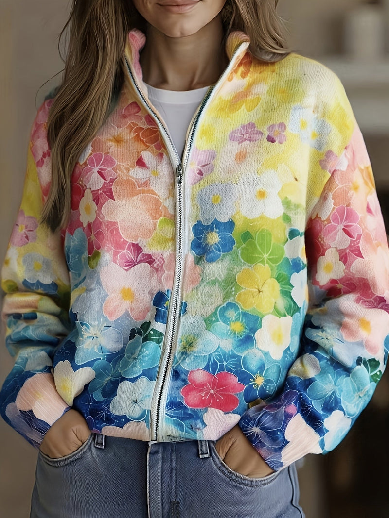 Carmela™ | Ombre Floral Watercolour Zip Cardigan