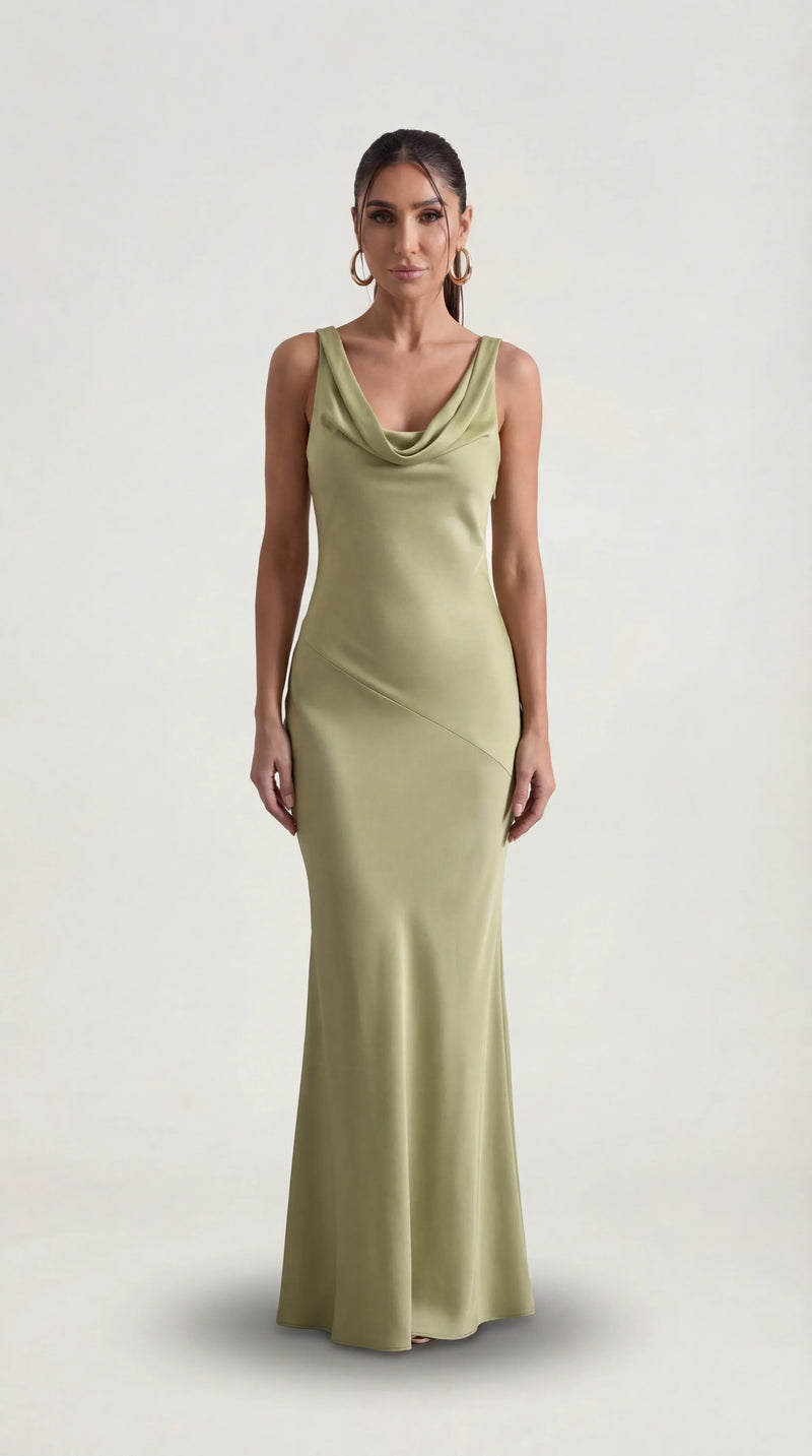 Nora | Elegant Backless Sophisticated Satin Halter Maxi Dress