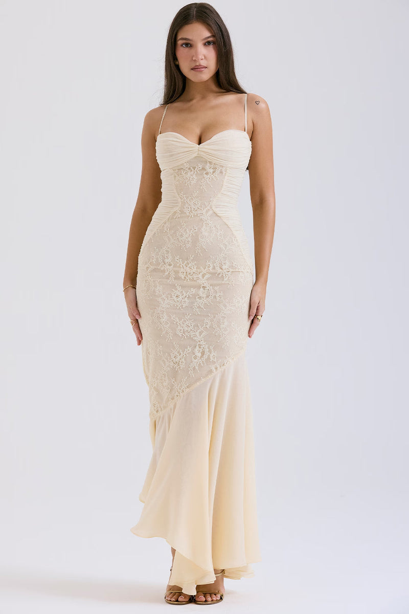 Suzie | Ethereal Vanilla White Fluid Draped Maxi Dress