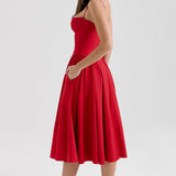 Katrina | Red Seam Detail Corset Bodice Midi Dress
