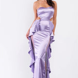 Tiffany | Lilac Strapless Satin Sweetheart Cut-Out Maxi Dress