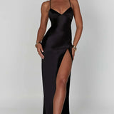 Alexia | Bias-Cut Plunging Satin Maxi Dress