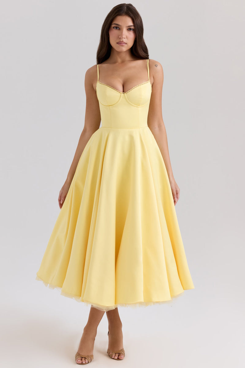 Solange | Soft Gathered Bodice V-Neck Sculpted Midi Dress