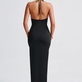 Kesha | Black Halter Neck Maxi Dress with High Split