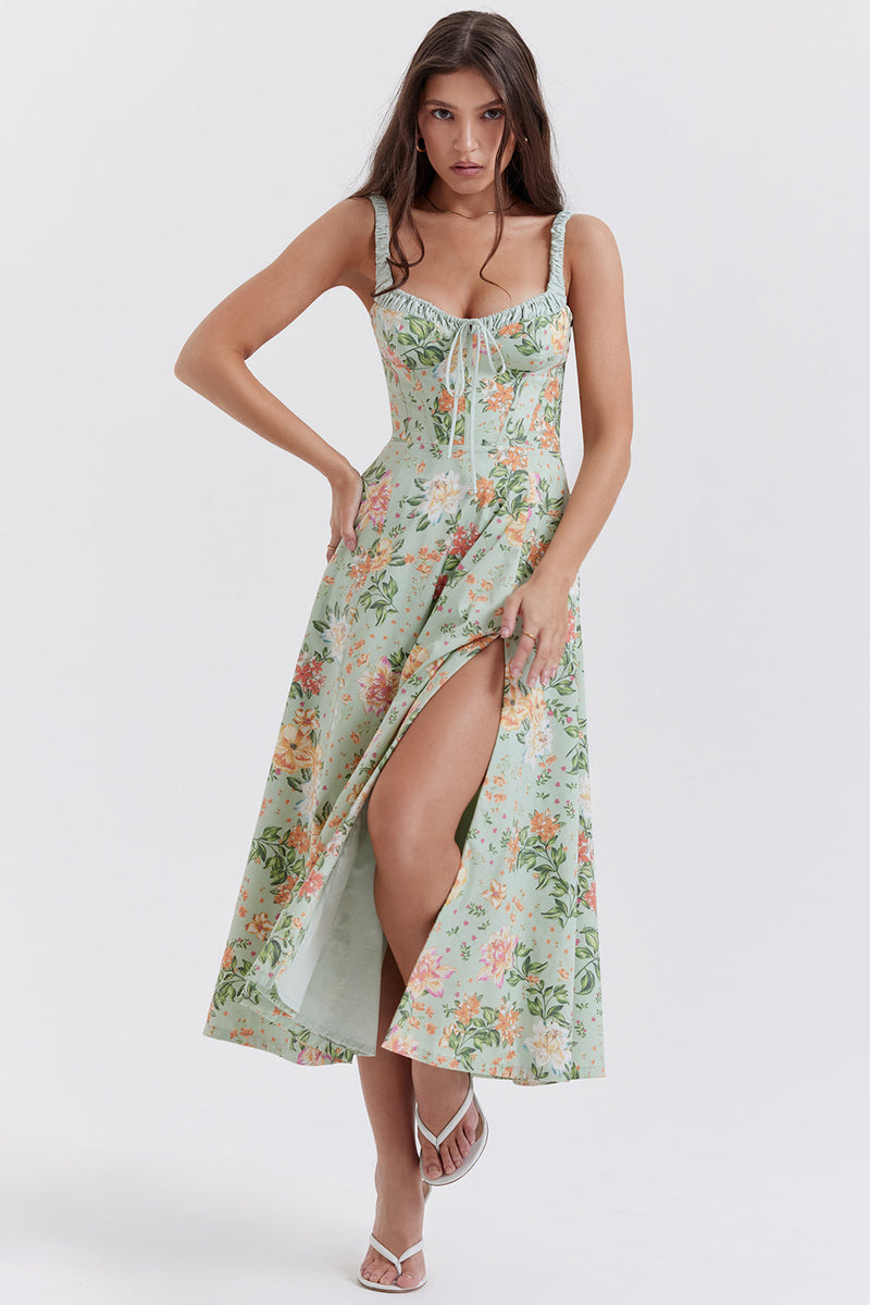 Sabrina | Floral Split Midi Dress – Romantic Spring Stretch Sundress