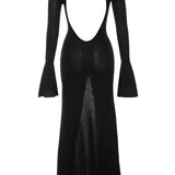 Sancha | Sheer Backless Black Knit Maxi Dress