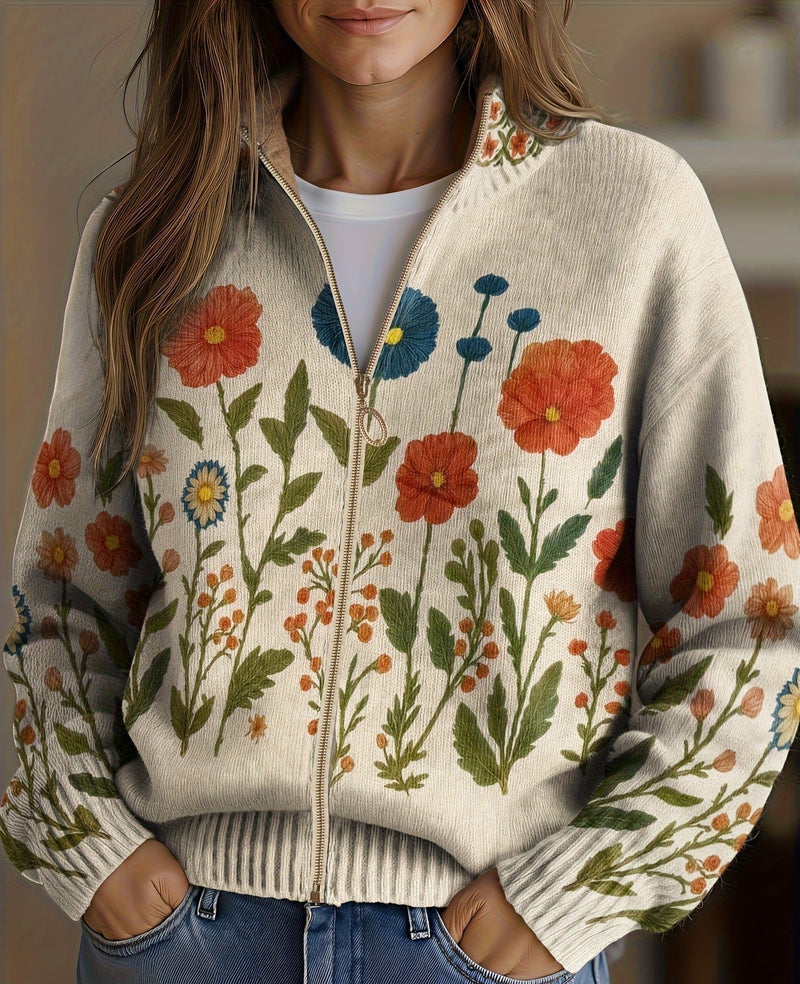 Angela™ | Zip Cardigan with Wild Flowers